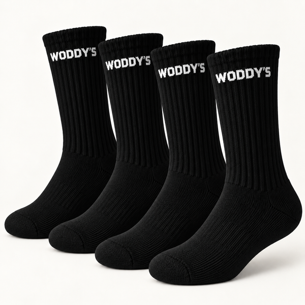 Tennissocken – Schwarz – Schriftzug – 4er-Pack