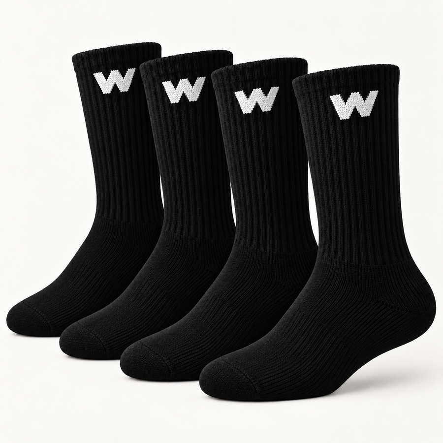 WODDY’S Tennissocken in Schwarz mit W-Logo – Produktmotiv zum 4er-Pack