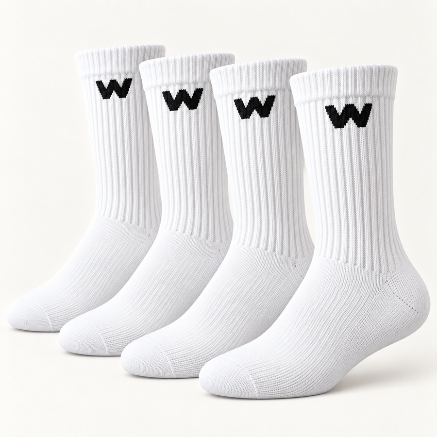 WODDY’S Tennissocken in Weiß mit W-Logo – Produktmotiv zum 4er-Pack